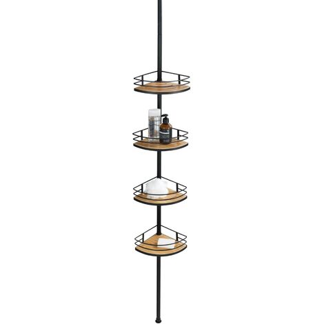 Wenko – Étagère de douche télescopique en bambou et acier inoxydable – Fixation sans perçage – Dimensions 31 x 65-275 x 23 cm – Noir