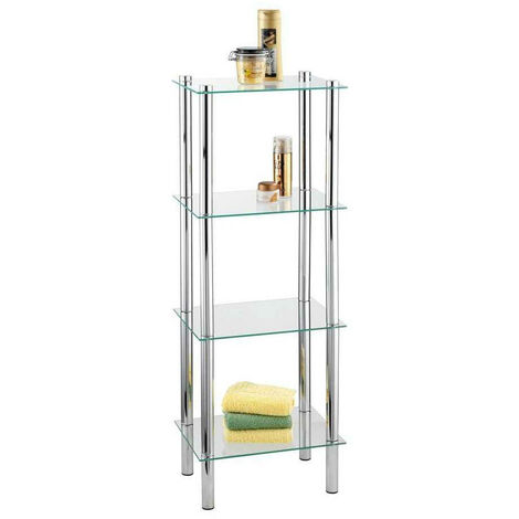 Wenko – Étagère de salle de bain 4 niveaux – Verre de sécurité transparent – Pieds en acier chromé – Dimensions 40 x 104 x 30 cm
