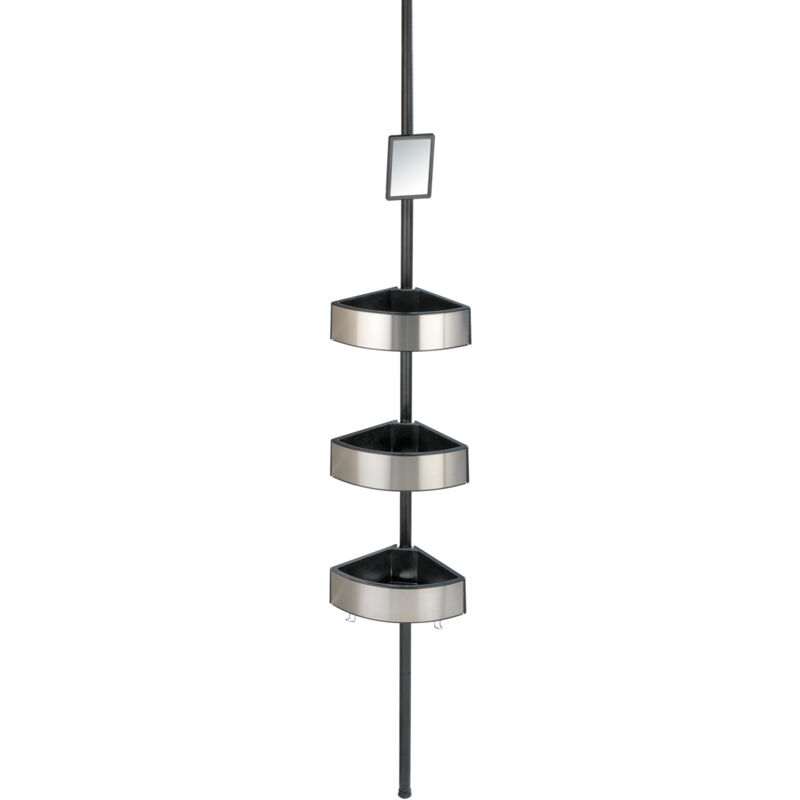 Wenko – Étagère de douche d'angle 27,5 x 70-260 cm – Aluminium et plastique – Fixation à pression sans perçage – Design noir moderne