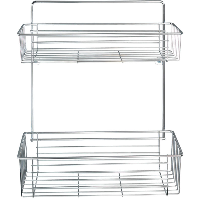 Etagère murale salle de bain Avesta, 2 paniers de douche fixation murale, acier, 32x38x12 cm, brillant - Wenko