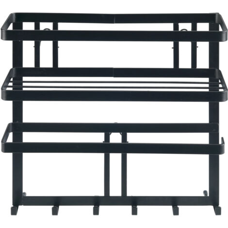 Wenko – Étagère de cuisine multifonction avec porte-essuie-tout et crochets – Acier noir pour rangement optimisé – Design moderne et fonctionnel
