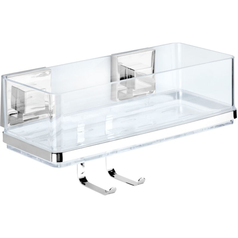 Etagère murale salle de bain Quadro, Panier de douche avec crochet, fixation sans perçage Vacuum-Loc®, repositionnable sans résidus, acier