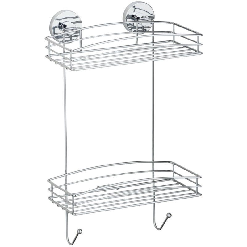 Etagère murale salle de bain sans perçage, 2 paniers de douche, fixation sans perçage Vacuum-Loc®, repositionnable sans laisser de trace, acier,