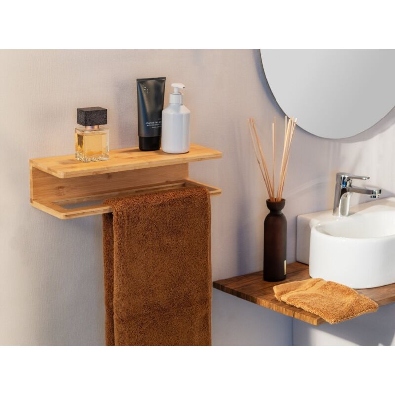 WENKO Etagère porte serviette fixation au choix Inbara 40cm bambou WENKO