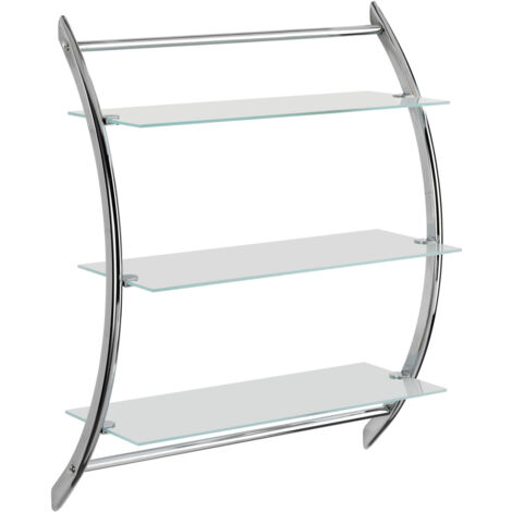 WENKO Étagère Salle de bain murale, 3 tablettes de rangement, exclusive Vermont, Acier - Verre trempé, 57x71x22 cm, Brillant