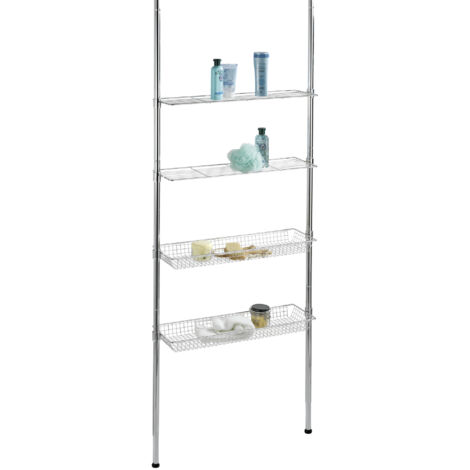 Wenko – Étagère télescopique 71,5 cm – Fixation sans perçage – Hauteur réglable 250-285 cm – 4 niveaux pour accessoires de bain