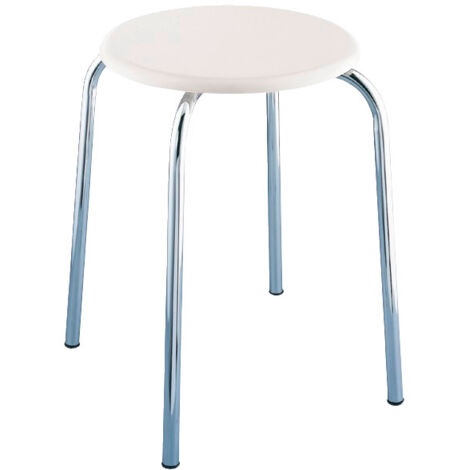 WENKO Exclusiv Badhocker, mit weißer MDF-Sitzfläche, Weiß, MDF weiß , Stahl chrom