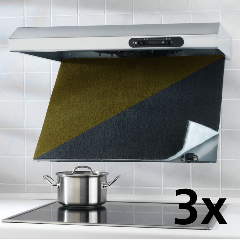 Wenko - Filtre à charbon pour hotte, Filtre charbon actif anti odeur, pour les hottes de taille standard jusqu'à 60 cm, Lot de 3, Polyester, 57x47