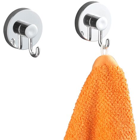 WENKO Gancio appendiabiti, portasciugamani Vacuum-Loc® fissaggio senza foratura, riposizionabile senza lasciare tracce, gancio portasciugamani per bagno, set di 2, Plastica, 6x6,7x5 cm, cromato