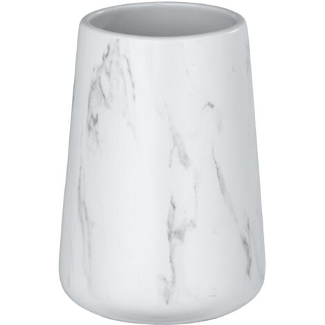 WENKO Gobelet Salle de Bain Adrada, Porte Brosse à Dent, céramique aspect marbre, Ø 8,5x12 cm, blanc - gris