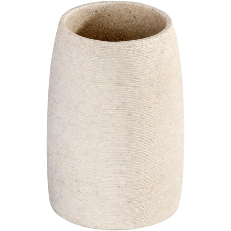 WENKO Gobelet Salle de Bain, Porte Brosse à Dent, Goa,  Polyrésine, Ø 7,4x10,5 cm, Beige