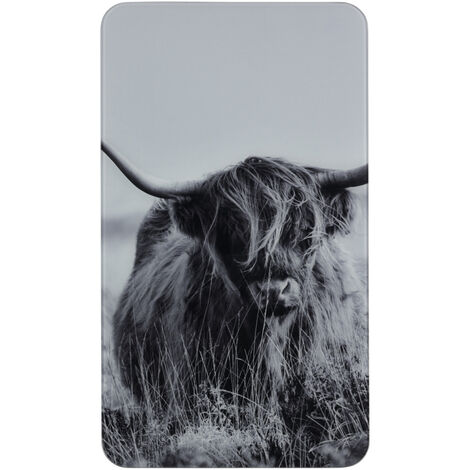 WENKO Herdabdeckplatte Universal Highland Cattle 2er Set, für alle Herdarten, Mehrfarbig, Gehärtetes Glas mehrfarbig, Kunststoff (TPE) hellgrau, Kunststoff transparent