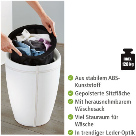 WENKO, Hocker Candy Black in Lederoptik - Badhocker, mit abnehmbarem Wäschesack