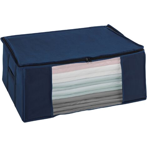 WENKO Housse de rangement sous vide, Soft Box Air L, 75% d'économie de place, protège les textiles de l'humidité et des mites, Polypropylène, 65x50x25 cm, bleu