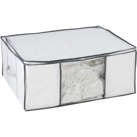WENKO Housse rangement sous vide avec boîte de rangement, Soft Box L, 75% d'économie de place, protège les textiles de l'humidité et des mites, Plastique, 65x50x27cm, Blanc - Transparent - Blanc
