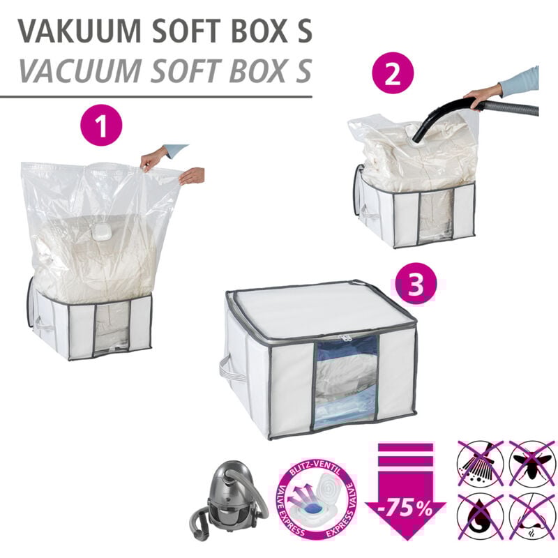 Wenko - Housse rangement sous vide avec boîte de rangement, Soft Box s, 75% d'économie de place, protège les textiles de l'humidité et des mites,