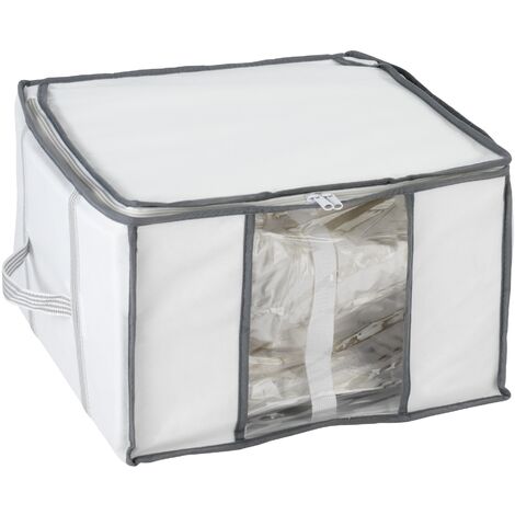 WENKO Housse rangement sous vide avec boîte de rangement, Soft Box S, 75% d'économie de place, protège les textiles de l'humidité et des mites, Plastique, 40x25x42cm, Blanc - Transparent - Blanc