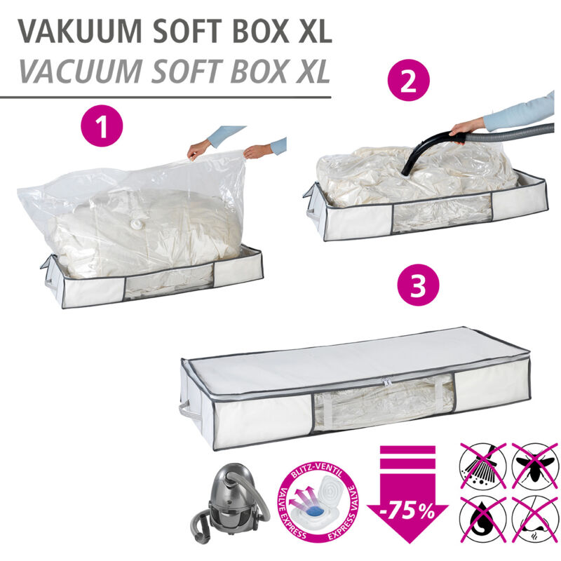 Wenko - Housse rangement sous vide avec boîte de rangement, Soft Box xl, 75% d'économie de place, protège les textiles de l'humidité et des mites,