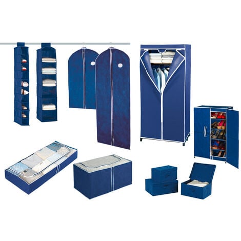 WENKO Kleiderschrank Air mit Ablage, Stoffschrank, Faltschrank, Blau, Polypropylen blau, Stahl