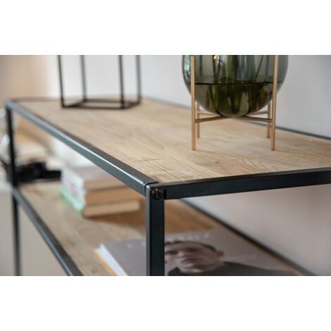 WENKO Konsolentisch Geo, Regal mit 3 Ablagen, Braun, Metall schwarz, Holz braun - braun