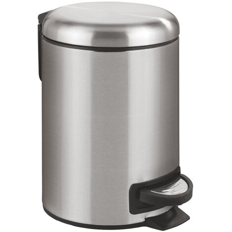 WENKO Kosmetik Treteimer Leman Easy Close Edelstahl 3L, rostfrei, 3 Liter, Silber matt, Edelstahl rostfrei satiniert, Polypropylen schwarz