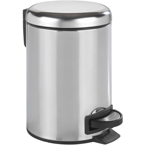 WENKO Kosmetik Treteimer Leman Edelstahl Glänzend 3 l, Kosmetikeimer, Mülleimer, Silber glänzend, Edelstahl rostfrei glänzend, Polypropylen schwarz