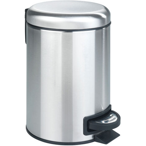 WENKO Kosmetik-Treteimer Leman Edelstahl Matt 3 L, Kosmetikeimer, Mülleimer, Silber matt, Edelstahl rostfrei satiniert, Polypropylen schwarz
