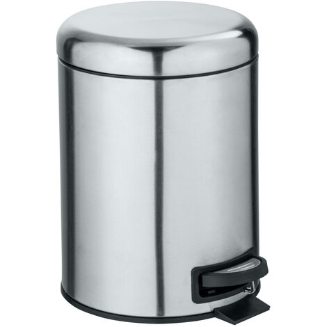 WENKO Kosmetik-Treteimer Leman Edelstahl Matt 5 L, Silber matt, Edelstahl rostfrei satiniert, Polypropylen schwarz