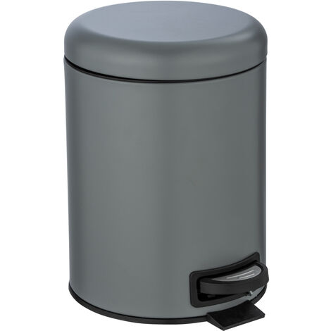 WENKO Kosmetik-Treteimer Leman Grau 5 L, aus Stahl, Grau, Stahl grau, Polypropylen schwarz