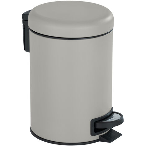 WENKO Kosmetik Treteimer Leman Taupe 3 l, Kosmetikeimer, Mülleimer, Taupe, Stahl taupe, Polypropylen schwarz