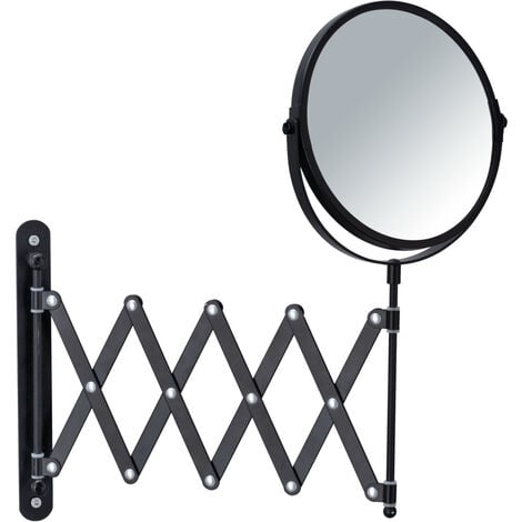 WENKO Kosmetik-Wandspiegel Teleskop Exclusiv Schwarz, Wandspiegel, 3-fach Vergrößerung, Schwarz, Stahl schwarz, Glas - schwarz