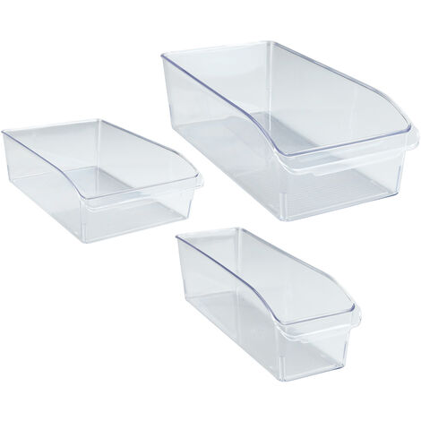WENKO Kühlschrank-Organizer, 3er Set, Aufbewahrungsboxen für Kühl- und Vorratsschrank, Transparent, Kunststoff (PET) transparent