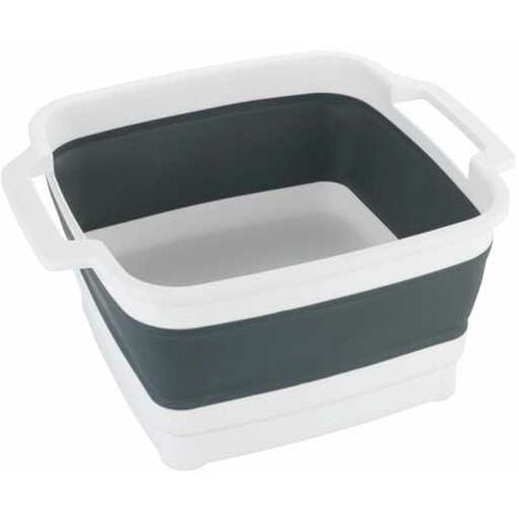 WENKO Lavatoio pieghevole Sira, lavabo pieghevole con tappo di scarico integrato e maniglie per un trasporto facile, occupa poco spazio, 8 litri, (l x h x p) 39 x 32,5 x 18, grigio/bianco