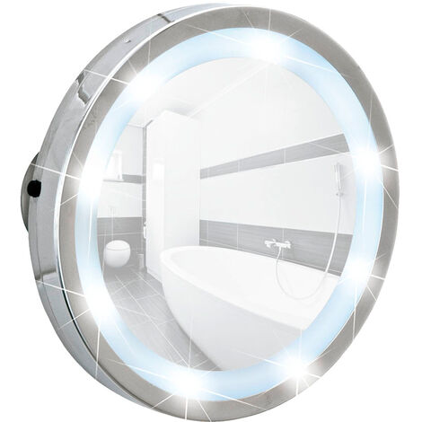 WENKO LED Leuchtspiegel Mosso, mit 3 Saugnäpfen, 3-fach Vergrößerung, Silber glänzend, Stahl chrom - silber glänzend