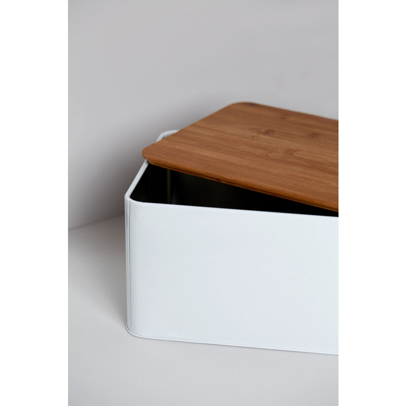 Wenko - Lot de 4 rangements Cuisine bianco Boite à Pain Couvercle Planche à découper Bambou et 3 boites Conservation, Métal et Bambou, 32,5x21x15cm