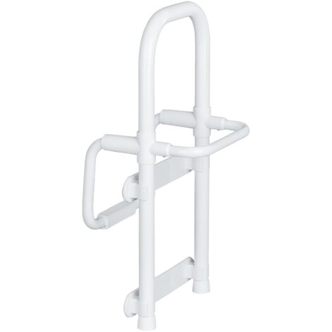 WENKO Maniglia per vasca da bagno Secura, pedana antiscivolo per vasca da bagno, Sistema di accesso alla vasca, Capacità 150 kg, Alluminio - Plastica, 24,5 x 52,5 x 23 cm, Bianco