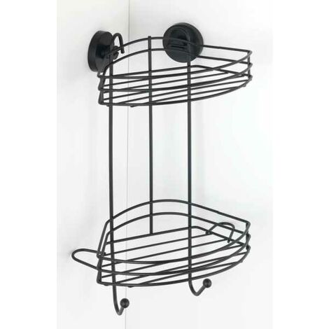 WENKO Mensola angolare da bagno a muro, 2 cestini per doccia con fissaggio senza foratura "Vacuum Loc Plus", riposizionabile senza lasciare tracce, Stile loft, Acciaio verniciato, 23x43x21 cm, Nero