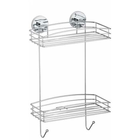 WENKO Mensola da parete per bagno senza foratura, 2 cestini per doccia, fissaggio senza foratura Vacuum-Loc®, riposizionabile senza lasciare tracce, acciaio, 26x44x15,5 cm, cromato