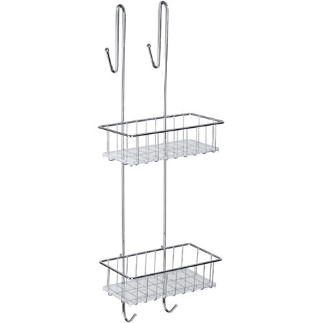 WENKO Mensola doccia sospesa Aldo, cestino da bagno a 2 livelli, Acciaio inox 100% antiruggine, 24,5x70x20 cm, lucido