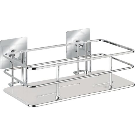WENKO Mensola per doccia Quadro, Cestino per doccia con fissaggio Turbo-Loc® senza foratura, acciaio inossidabile, 24x10x14,5 cm, lucido