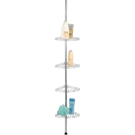 WENKO Mensola telescopica per bagno Prea, 4 cestini per doccia, soluzione senza foratura, fissaggio mediante torsione e regolabile in altezza, Acciaio Inox, 2x65-275x20 cm, Argento