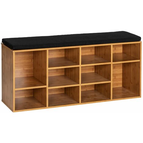 Wenko – Meuble à chaussures avec siège noir et marron – Dimensions 29,5x103x48 cm – MDF durable – 10 compartiments réglables en hauteur