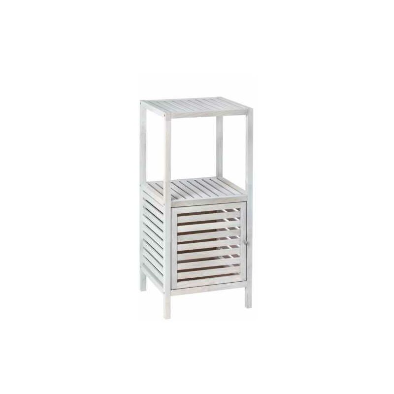 wenko - meuble étagère salle de bain bois norway, rangement salle de bain bois avec placard, bois noyer blanchi, 39,5x86x35,5 cm, blanc