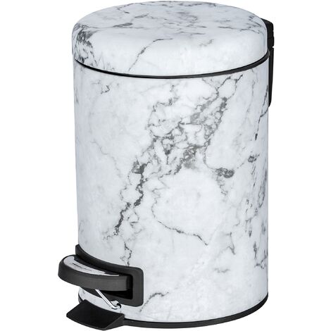 WENKO Mini Poubelle salle bain Onyx, poubelle à pédale, capacité 3L, acier effet marbre, 17x25x22,5 cm, gris