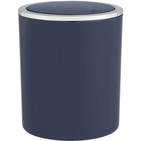 WENKO Mini Poubelle Salle de Bain Inca bleu, Poubelle à Couvercle Basculant, Capacité 2L, Plastique haut de gamme sans BPA, Ø 14 x 16,8 cm, bleu foncé