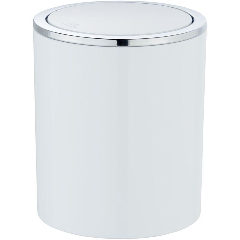 Wenko - Poubelle à couvercle oscillant 2L Inca Poubelle design salle de bain ou wc, Plastique haut de gamme et chrome, 14 x 16,8 cm, Blanc et argent