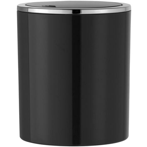 WENKO Mini Poubelle Salle de Bain Inca, Poubelle à Couvercle Basculant, Capacité 2L, Plastique haut de gamme, Ø 14 x 16,8 cm, Noir