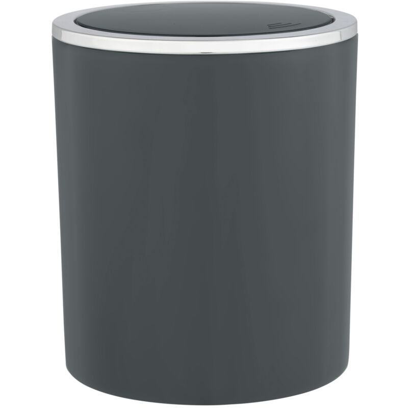 Mini Poubelle Salle de Bain Inca anthracite, Poubelle à Couvercle Basculant, Capacité 2L, Plastique haut de gamme sans bpa, ø 14 x 16,8 cm,