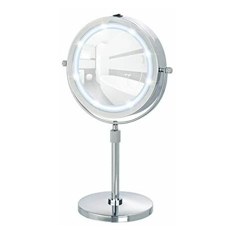 WENKO Miroir cosmétique à DEL Lumi - Miroir sur pied, surface de miroir ø 13 cm 500 ...