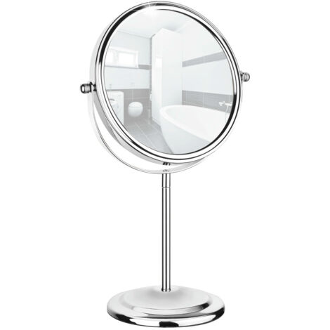 Wenko – Miroir grossissant double face 15 cm – Grossissement 7x – Angle réglable 360° – Boîtier chromé pour salle de bains